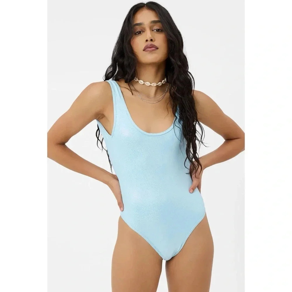 NWT Frankie's Bikinis Kyle Iridescent One Piece Swimsuit Cloud Chase Blue XL